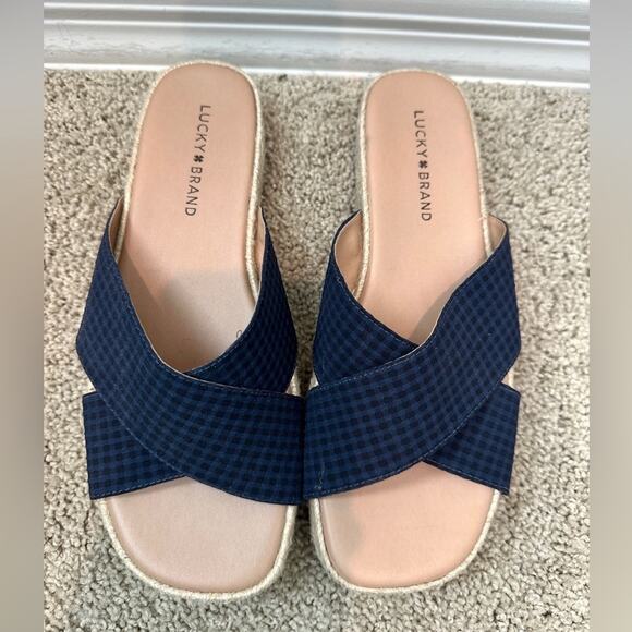 LUCKY BRAND | Gayte Navy Blue Gingham Espadrille Slide Sandals | Size Women’s 9 - Picture 5 of 8